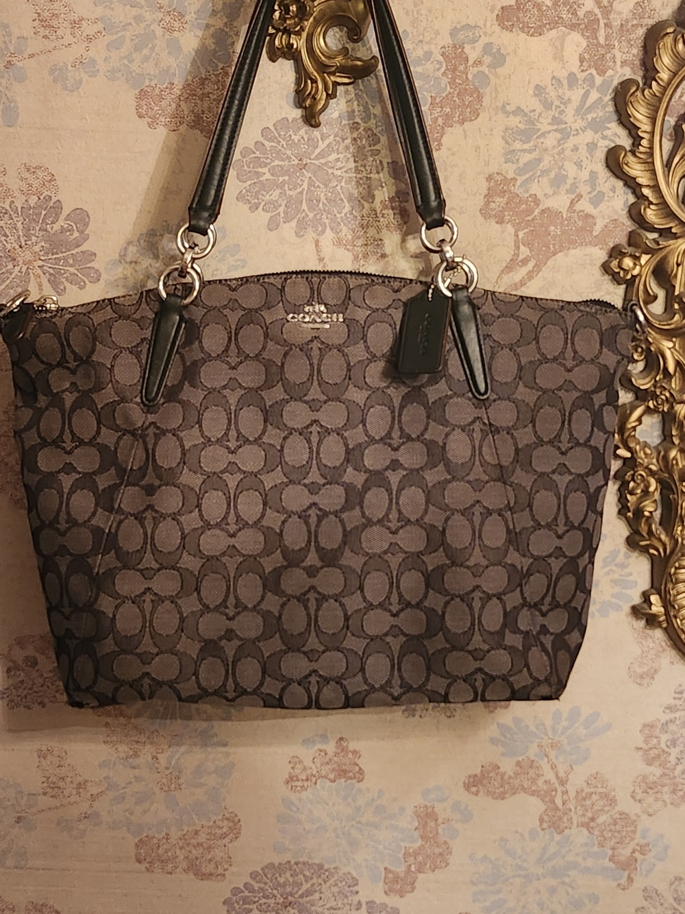 Coach Brown Signature Canvas Tote with Dark Leather Handles